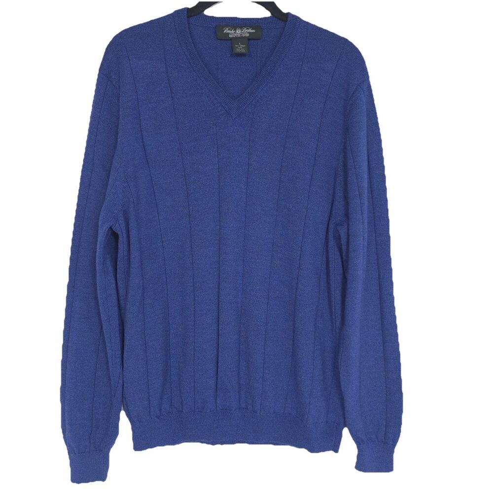 Brooks Brothers Country Club Size L MERINO WOOL SILK Blue Sweater Hong Kong Made